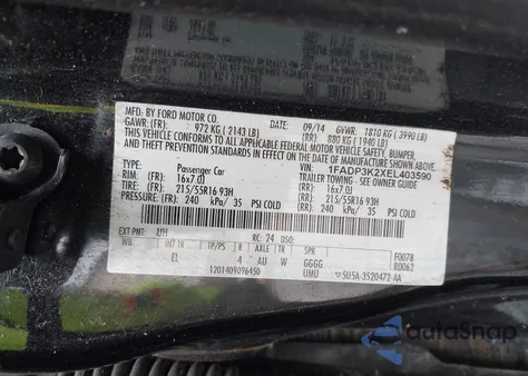 2014 Ford Focus Se z USA, uszkodzony, nr VIN 1FADP3K2XEL403590